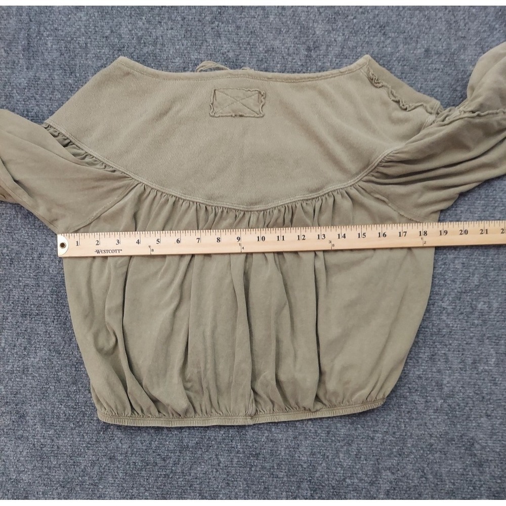 We the Free People Cropped Top Womens Medium Olive Green Tie Boho Relaxed - Picture 8 of 10